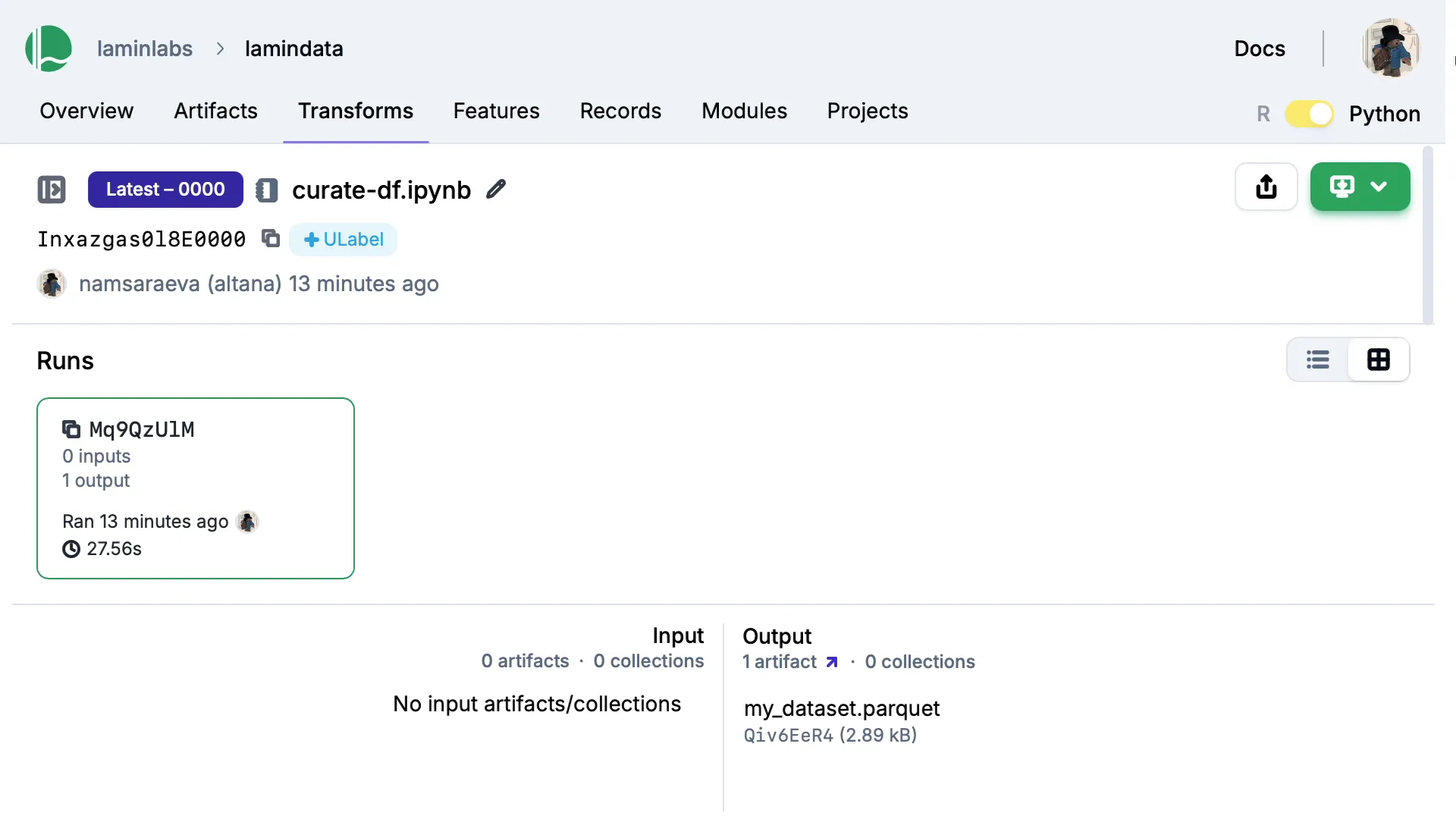 Notebook showcasing the curation of a dataframe